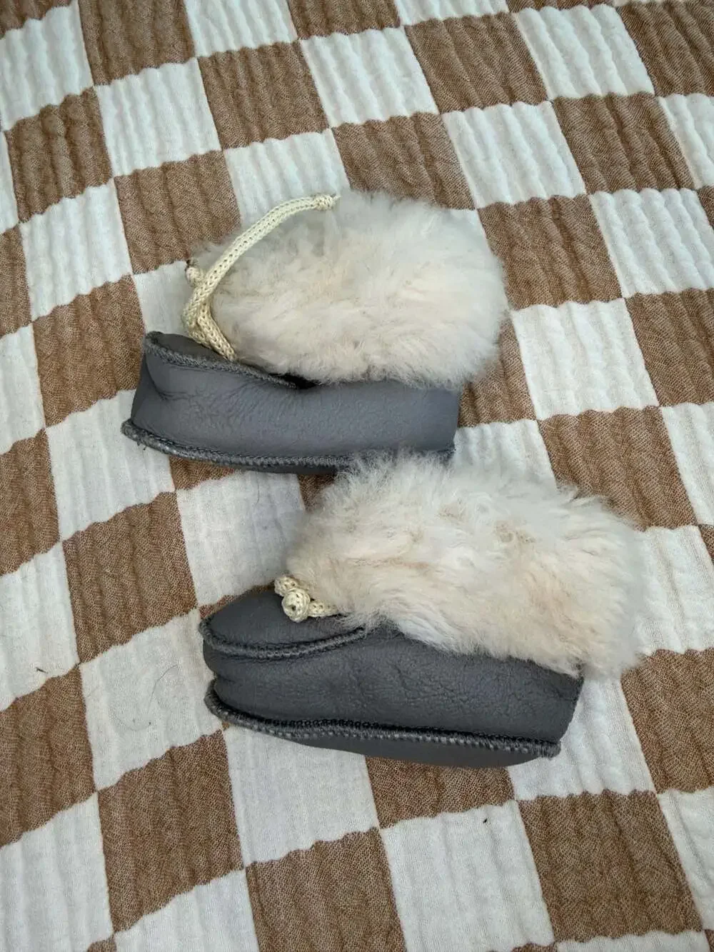 Sheepskin Baby Booties Size 0-6 Months Gray Shearling Slippers
